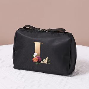 TEMU 여성을 위한 1개 다기능 스타일리시 메이크업 가방, 휴대용 여행용 메이크업 파우치 (레터 프린트), 출장에 적합.