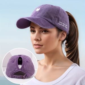 TEMU 1 여성용 하트와 글자 자수 디자인 포니테일 야구모자, 통기성 좋고 가벼운 봄/여름 스냅백 모자, 야외 활동, 여행, 휴가에 적합|스냅백