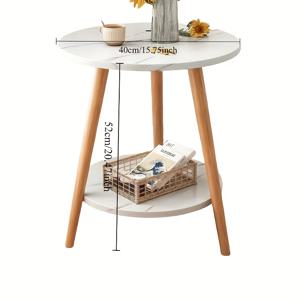 TEMU 공간 절약형 이중 레이어 원형 커피 및 차 테이블 - 견고한 나무 재질, 침대 옆 및 발코니에 적합, 세련된 화이트 및 우드 디자인, 가정 및 게스트하우스 장식에 이상적, 스탠딩 랙 포함