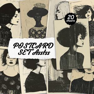 TEMU 20장의 검정색과 흰색 유머 포스트카드 세트, 판지, 매끄러운 표면, 영어 스크랩북, 쓰레기 다이어리, 공예, 인사말 카드, 휴일 인사말 및 선물에 적합합니다