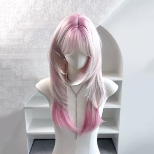 TEMU 26인치 여성용 가발, 벚꽃 보라색과 핑크색의 우아한 그라데이션, 앞머리, 할로윈 및 일상 코스프레에 적합, 모든 머리 모양에 다용도로 활용 가능