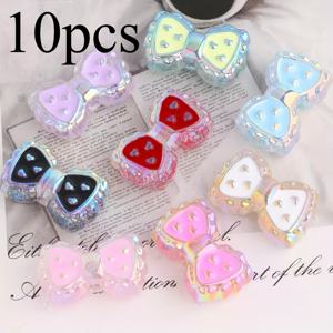 TEMU 페인팅 하트 폴카 도트 리본 나비결 비즈 10개, 다채롭고 귀여운 직구멍 공예용 비즈, DIY 주얼리, 액세서리 만들기, 휴대폰 고리 액세서리