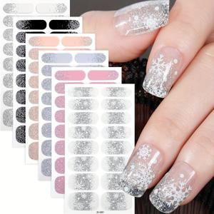 TEMU 6장 글리터 네일 폴리쉬 스트립, 간편한 자가 접착 DIY 네일 스티커, 프레스온 네일, 여성용 홈 DIY 네일 아트 용품