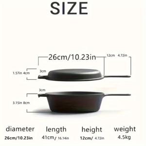 TEMU 2가지 사이즈, 26cm 사전 양념된 캐스트 아이언 냄비 - 더치 오븐용 2-in-1 스테이크 팬 & 프라이팬 세트