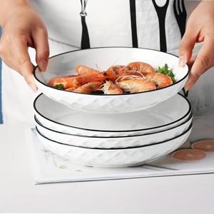 TEMU 1세트 4pcs 육각 세라믹 샐러드 접시, 8인치 라운드 디너 플레이트, 7인치 사이드 플레이트, 내구성 강한 멀티펑셔널 파스타·샐러드·디저트·스시·바베큐·핫팟용, 레스토랑&홈파티, 사계절 사용 가능