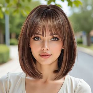 TEMU 핫한 신상 텍스처 통기성 패션 그라데이션 브라운 앞머리 헤어 숄더/보보 헤드 보보/데일리 데이트용/템퍼먼트 페스티벌 템퍼먼트/ 파티