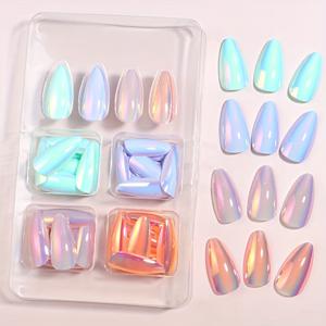 TEMU 반짝이는 코팅된 아몬드 모양 네일 96개입