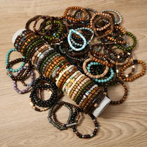 TEMU 스타일 목재 비즈 팔찌 36개 세트 - 천연 터키석 & 합성 보석, 생동감 있는 동물 및 스포츠 테마, 일상 착용 및 파티, 발렌타인데이 & 축구 축하 행사용 내구성 있는 레진 공예, 파티 액세서리, 보호 시크 액세서리, 수제 팔찌