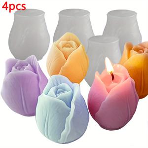 TEMU 4개 튤립 모양 실리콘 몰드 - 핸드메이드 비누, 캔들, 공예용 유연한 플로럴 몰드 - 내열성 & DIY 선물 만들기에 완벽 - 엄마와 딸을 위한 특별한 휴일 선물