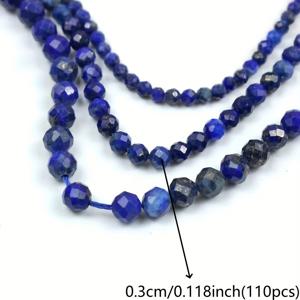 TEMU 천연 라피스 라즐리 소재의 루스 라운드 비즈, 2/3/4mm 사이즈, 다면체 블루 스톤, 수제 목걸이 및 팔찌 제작에 적합, 15인치 세트로 제공