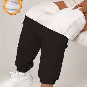 TEMU 여성용 겨울용 드로스트링 카고 바지, 통풍 방지 테이퍼드 디자인, 탄성 허리 밴드로 편안함 조절 가능, 플리스 안감으로 따뜻함 제공, 세련된 테이퍼드 디자인