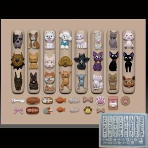 TEMU 고양이와 강아지용 새로운 애완 동물 네일 아트 몰드, 높은 투명도 네일 몰드, 창의적인 클레이 몰드 및 네일 아트 도구