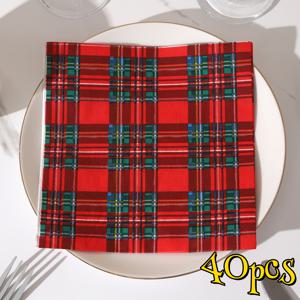 TEMU 40개 크리스마스 냅킨, 빨간색과 초록색 줄무늬 체크무늬 프린트 냅킨, 파티 냅킨, 크리스마스 종이, 휴일 장식, 크리스마스 장식, 13*13인치, 2겹 냅킨, 레스토랑, 파티, 호텔, 크리스마스, 새해, , 파티 이벤트용 생일 장식에 적합