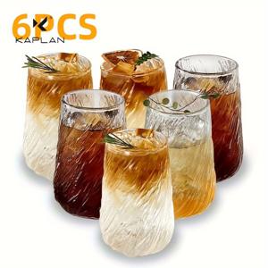 TEMU 6개 세트 회오리 디자인 유리잔, 각인 맥주잔, 아이스 아메리카노 커피컵, 과일차 냉음료 주스잔. 주스, 아이스커피, 차, 스무디, 커피, 우유, 칵테일, 음료에 적합. 여름과 겨울 사용에 이상적. 크리스마스, 할로윈, 추수감사절에 완벽한 선물