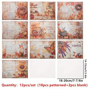 TEMU A5 투명 고품질 예술적인 황산지 12개 세트. 주제는 가을 빈티지 잎, 호박, 단풍잎, 다람쥐 등이며, 콜라주, TN, 정크 저널, 불렛 저널링에 적합합니다.