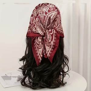 TEMU 풍성하고 세련된 레드 페일시 패턴의 사각 스카프 - 다용도, 따뜻하고 통기성이 좋은 빈티지 스타일의 부드러운 헤드스카프입니다. 손세탁 또는 드라이 클리닝만 가능합니다. 바람에 강합니다.