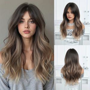 TEMU 22인치 그라데이션 브라운 레이어드 미디엄 웨이브 가발 - 사이드 스웨프트 뱅, 릴랙스 컬, 페이스 프레이밍 디자인, 파티, 여행, 이벤트, 데이트 및 일상 착용에 적합