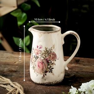 TEMU 프렌치 컨트리 세라믹 화병 - 빈티지 러스틱 원통형 & 둥근 몸체 세라믹 꽃병, 수경재배용 플랜터, 팜하우스 장식 센터피스 또는 잠수식 화분 (아쿠아시스템 호환)