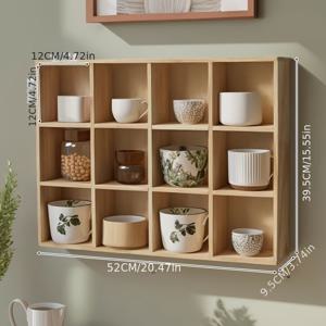 TEMU 1개 빈티지 솔리드 우드 12단 벽걸이 선반 - 천연 너도밤나무 무늬 데스크탑 & 벽 보관 정리대, 12칸 공간 절약형 디스플레이 랙, 수집품, 책, 장식용 - 튼튼한 A-프레임 디자인, 홈오피스, 거실, 침실용 - 쉬운 조립, 내구성 있는 목재 구조, 러스틱 미학, 피규어 & 장식품을 위한 다용도 디스플레이, 창의적인 홈 데코|책꽂이