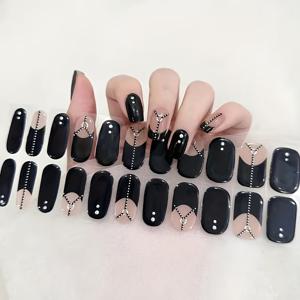TEMU 22개 투명 블랙 젤 네일 스티커, 사계절용 블랙 스톤 장식 노베이크 젤 네일 아트 스티커, 풀커버 네일 랩, 네일 파일 포함