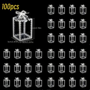 TEMU 투명 프린트 선물 상자 100개입 - 1.97 * 1.97 * 2.76인치 투명 플라스틱 상자, 결혼식 및 파티에 적합 - 내구성이 뛰어난 PVC 소재로 제작, 포장 및 파티 장식에 이상적, 파티 선물 상자 | 스타일리시 선물 상자 | 튼튼한 선물 상자