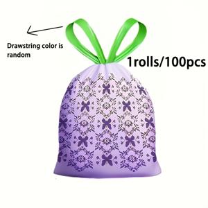 TEMU 라벤더향 퍼플 끈달린 쓰레기 봉투 100매 1롤, 두껍고 대형, 다목적 고밀도 폴리에틸렌 일회용 봉투. 파티, 모임, 이벤트에 적합. 주방, 욕실, 침실, 거실, 화장실 사용에 이상적. 가정용으로 완벽하며 외출 시 휴대하기 편리함