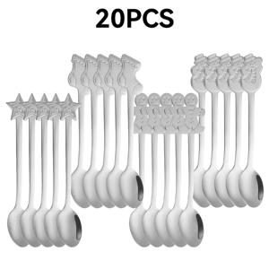 TEMU 크리스마스 커피 스티커 20개, 수프 및 디저트용 창의적인 스테인리스 스틸 스푼, 대량 포장 휴일 용품