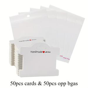 TEMU 100개 세트 보석 포장용품, 50장 카드 및 50쌍 가방 포함 하트 모양 수제 보석 디스플레이 세트 - 결혼식, 파티, 크리스마스, 할로윈, 새해 선물 포장 및 보석 제품 전시용 보관백, 웨딩 액세서리 쇼핑 패키지