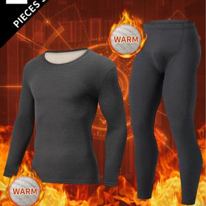 TEMU 남성용 기모 속옷 2종 세트 (긴팔 티셔츠 및 바지 포함), 가을/겨울철 따뜻한 캐주얼 베이스 레이어로 적합|냉장고바지|티셔츠|남자셔츠