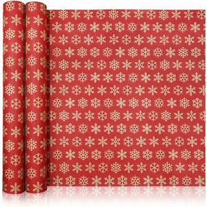 TEMU 초대형 크리스마스 포장지 1롤 - 와이드 롤 (3미터 X 43센티미터 / 9.8피트), 빨간색과 금색의 눈꽃 패턴, 두꺼운 크라프트 종이로 제작, 선물 포장용, 선물, 크리스마스 장식에 적합