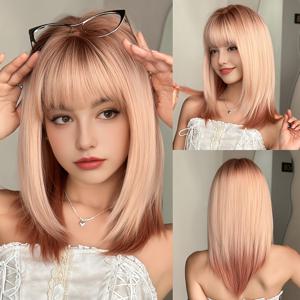 TEMU NAMM 여성용 고밀도 합성 가발 - 다크 루츠 & 레이어, 코스프레, 크리스마스 코스튬, 데일리 웨어용 - 뱅이 있는 레이어드 헤어, 편안한 착용감