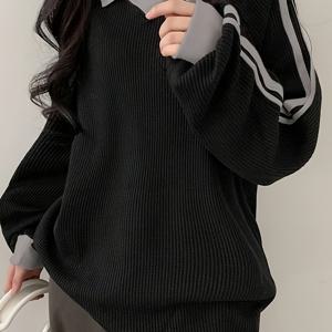 TEMU X6423 여성 컬러 블록 긴팔 캐주얼 레터 프린트 스웨트셔츠, 가을 컬리지 스타일 긴팔 티셔츠