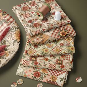 TEMU 빈티지 컨트리 스타일 패치워크 플로럴 및 체크무늬 패턴 5개 세트, 러스틱 테마 DIY 공예용 원단 번들 - 테이블보, 퀼트, 의류, 지갑 만들기, 휴일 선물 및 포장용, 크리스마스 원단, 팻 쿼터, 패치워크 원단, 퀼팅 원단, 재봉용 원단, 업홀스터리용 원단