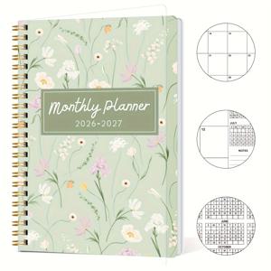 TEMU 2026-2027년 월간 플래너 1개, A5 사이즈, 2026년 1월부터 2027년 12월까지 24개월 커버. 휴대용 스프링 디자인, 월별 격자 및 노트, 휴일 정보, 참고 달력 기능이 있습니다.