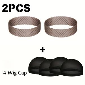 TEMU 미끄럼 방지 가발 스트랩 6개 세트와 레이스 가발 고정용 가발 캡. 여성용 가발 추가에 적합. 여성용 조절 가능한 헤어밴드, 스포츠 및 요가에 이상적인 편안한 탄성 밴드, 나일론 메시 소재|스포츠헤어밴드