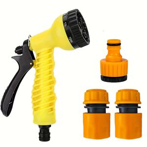 TEMU 정원 물주기 도구 4종 세트, 고압 정원 스프레이 건, 노란색 정원 호스 퀵 커넥트 어댑터, 관개, 정원 물주기, 세차 및 마당 청소에 적합|물총