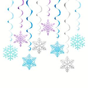 TEMU 40/16개/세트 크리스마스 눈송이 나선형 매달이 장식, 겨울 테마 눈송이 펜던트, 파티 장식, 매달리는 천장 술, 글리터 눈송이 장식, 원더풀 월드 겨울왕국 파티 장식, 생일 장식, 웨딩 장면 세팅, 발렌타인데이 장식