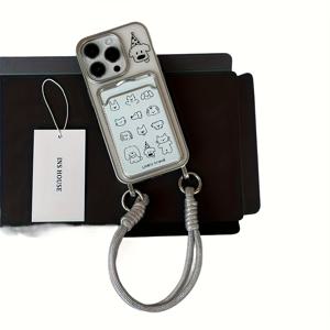 TEMU 휴대폰 케이스 - 아이폰 16 Pro, 아이폰 15 Plus, 아이폰 14, 아이폰 13, 아이폰 12, 아이폰 11 호환 만화 강아지 넥스트랩 카드 홀더, 실버 프레임 및 귀여운 강아지 디자인