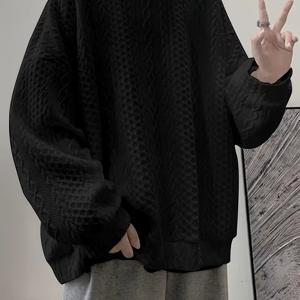 TEMU 남성용 라지 사이즈 봄/가을 스웨트셔츠 자켓 - 부드러운 니트 풀오버, 라운드넥과 긴 소매, 세탁기 사용 가능, 레이어링 친화적인 캐주얼 아우터웨어. 도시 및 야외 활동용 봄과 가을에 적합한 화이트 스웨트셔츠 - 데일리와 포멀한 자리에 다용도로 활용 가능, 루즈핏, 솔리드 컬러, 하이킹과 패션에 적합. 남성용 봄/가을 패션 스웨트셔츠