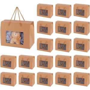 TEMU 손잡이와 투명 창문이 있는 갈색 크라프트 종이 상자가 20세트 들어 있습니다. 소매점, 파티, 결혼식 및 비즈니스 목적을 위한 선물 포장에 이상적입니다.