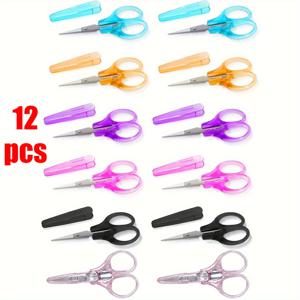 TEMU 12개 세트 스테인리스 스틸 다기능 소형 가위 (보호 커버 포함), 길이 3.5인치, 날카롭고 보호 커버 포함, 6가지 색상, 자수, 종이 절단, 재봉, 뜨개질 및 수공예 제작에 적합