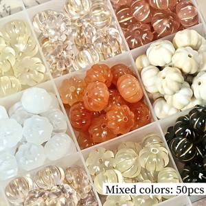 TEMU 2D 평면, 호박 구슬 50개 세트, 아크릴 구슬 랜덤 혼합 색상, 평면 호박 구슬 DIY 수제 목걸이 재료, 장식용 구슬