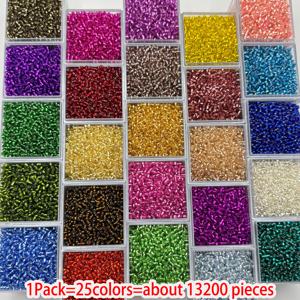TEMU 13200 2mm 은색 안감 유리 시드 비즈, 25가지 생생한 색상, 고급 유리 비즈 (주얼리 제작, 팔찌, 목걸이 및 장식용) - 초보자 및 전문가를 위한 공예 용품, 우정 선물 및 창의적인 프로젝트에 적합