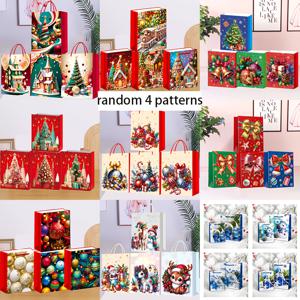 TEMU 랜덤 크리스마스 선물백 4개 세트, 크리스마스 트리, 눈사람, 눈송이, 캔들, 디자인 (보라색, 골드, 빨간색, 파란색). 크리스마스, 추수감사절, 크리스마스 이브에 적합. 사탕백, 선물포장백, 선물봉투로 사용 가능
