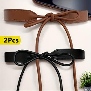 TEMU 2개 여성용 가을 패션 벨트 | 블랙/브라운 다용도 리본 장식 롱 웨이스트 코드 벨트, 스웨터 오픈 숄더 드레스 스웨터 재킷 코트 허리 슬리밍 장식 벨트, 선물, 구리 합금 버클 인조 가죽
