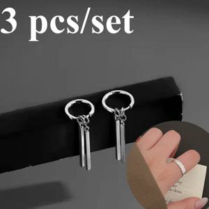 TEMU 3개 여성 롱 바 귀걸이 & 반지 세트 - KC 골드 도금 구리 도금 아연 합금, 우아한 후프 디자인 (더블 스틱 베이스), & 뮤직 페스티벌에 적합, 내구성 좋은 귀걸이