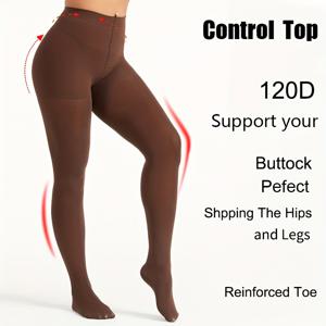 TEMU 여성용 120D 고밀도 벨벳 겨울 타이츠 - 보온 두꺼운 하이웨이스트 불투명 팬티스타킹, 가벼운 압박, 미끄럼 방지 허리밴드 & 부드럽고 따뜻한 추운 날씨용, 소셜 이벤트에 적합 - 우아한 솔리드 컬러 레그웨어