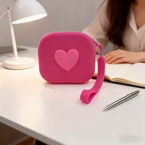 TEMU 미니 실리콘 하트 모양 화장품 가방 | 목걸이, 반지, 열쇠, 이어폰, 데이터 케이블, 카드, 손목 가방을 위한 다용도 소형 사각 파우치 | 발렌타인데이, 크리스마스, 웨딩 선물로 이상적|키링