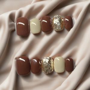 TEMU 수제 짧은 사각 인조 손톱 10개입 | 글레이즈 코코아 초콜릿 브라운 크림 플래티넘 글리터 그라데이션 | 데일리 출퇴근 가을 겨울 네일 세트 | 웨딩 파티 휴가용 완벽한 도구 인조 손톱