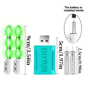 TEMU 낚시용 후크 2개 + 충전식 배터리 2개 + 배터리 충전기 1개 세트, 낚싯대 팁 라이트 5개 세트